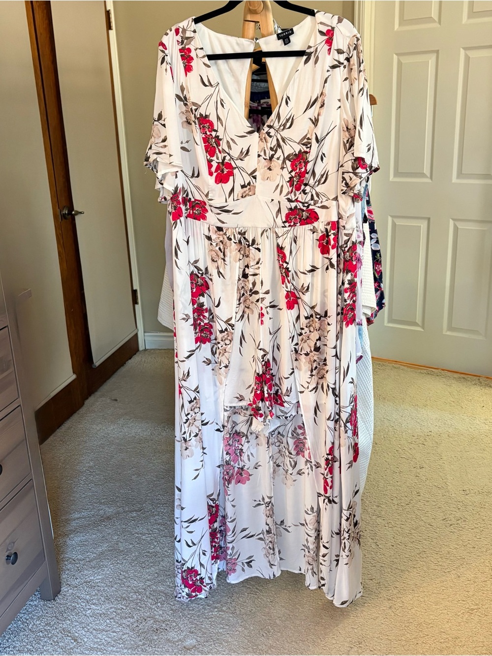 Torrid Romper with Open Front Maxi Skirt - White with Pink & Beige Floral (22)